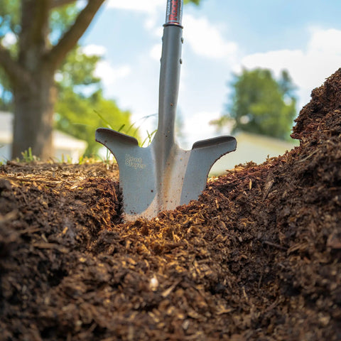 Beast Of A Compact Steel Garden Spade With Serrated Blade And Inverted V Tip For Root Removal digging in soil
