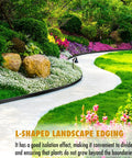 4 Inch Tall Landscape Edging 80 Foot Roll With 90 Anchoring Spikes And 5 Connectors for garden border along curved pathway.