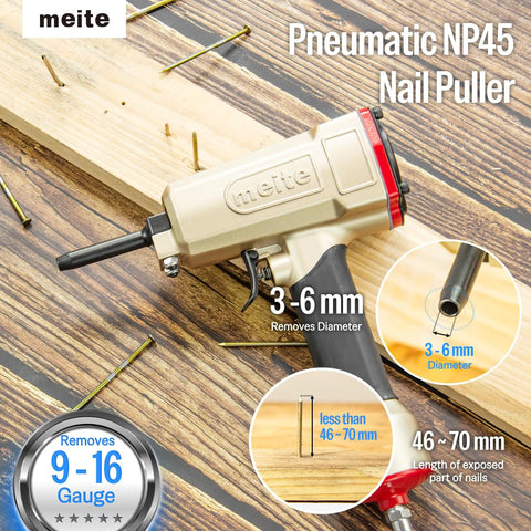 Pneumatic Nail Remover And Nail Puller For 9 To 16 Gauge Nails Air Punch Nailer Denailer Gun with aluminum body on wood