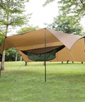 Bulwark Camping Tarp Rain Fly 12.8 Ft By 9.5 Ft Tough As Nails Ultra Waterproof 210T Polyester Shelter with hammock setup