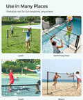 10 Ft Badminton Net With Height Adjustable Poles And Clear Height Marks For Badminton Tennis Beach Volleyball And Pickleball Foldable Nylon Net Portable Indoor Outdoor Court Setup With Carry Bag Black, used in lawn, swimming pool, court, and beach settings.