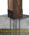 Fence Post Holder Ground Spike for Concrete Deck, 4x4 Post Base Anchor, steel black powder-coated, securing wood post to concrete.