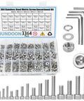 All In One Metric Screw Kit With M2 M3 M4 M5 Bolts, Nuts, Lock Washers And Flat Washers, 304 Stainless Steel Hex Socket Head Cap Screws With Allen Wrench Included