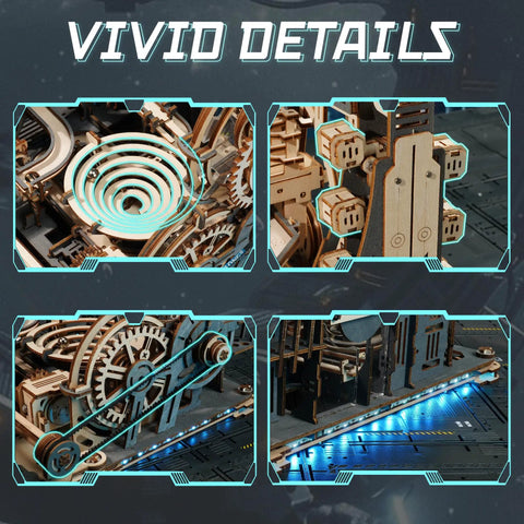 Vivid details of the Motorized Marble Run Set With Spaceport And Night City Tracks LGC01 LGA01 Link Pack LG01 components.