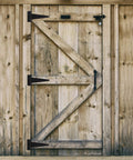 Wooden gate with Heavy Duty 12 Inch T Strap Hinges Black For Wooden Fences Yard Doors Barn Doors And Gates Rustproof Two Pack Thick One Eighth Inch Steel Powder Coated Finish For Longevity And Strength Load Capacity Up To 110 Lbs Per Hinge installed