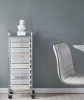 10 Drawer Rolling Storage Cart With Lockable 360 Degree Wheels, Multipurpose Mobile Organizer for home setup, white finish