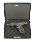 Open Heavy Duty Lockable Steel Case With Security Cable And Keyed Lock, showing interior with pistol, for secure storage of valuables.