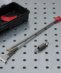 2 Pcs Binding Tool Replacement Pusher Pins And Springs Kit, Durable Metal Parts For Branch And Veg Tying Machines, Easy Maintenance, Fits A Wide Range Of Tying Tools, Includes Tape Tool Staples And Pusher Pins, metal spring and red pusher pin on workbench