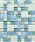 Glossy Ocean Glass Backsplash Tile Set In Ice Blue Mosaic With Shell And Starfish Accents For Kitchen And Bathroom Walls And Floors Waterproof Easy Clean 11 Sq Ft Coverage Dope Coastal Vibe