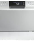 Total Game Changer Compact Countertop Dishwasher In Brushed Stainless Steel with control panel and display for six place settings.