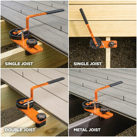 Heavy Duty Deck Board Straightener And Bow Clip Lever Tool used on single and double joists for aligning planks.