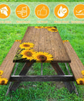 Sunflower Themed 6Ft Picnic Table Cover With Elastic Bench Covers Waterproof Fitted Tablecloths Wood Grain Outdoor Gear For Camping No Fuss Grilling 3 Piece Set on picnic table with sunflower design.