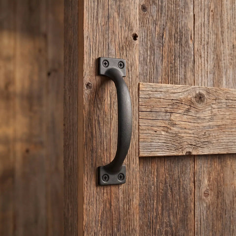 4 inch curved door pull handle on rustic wooden door, part of 12 Pack 4 Inch Curved Door Pull Handles For Outdoor Warehouse Garage Shed Closet And Cabinet