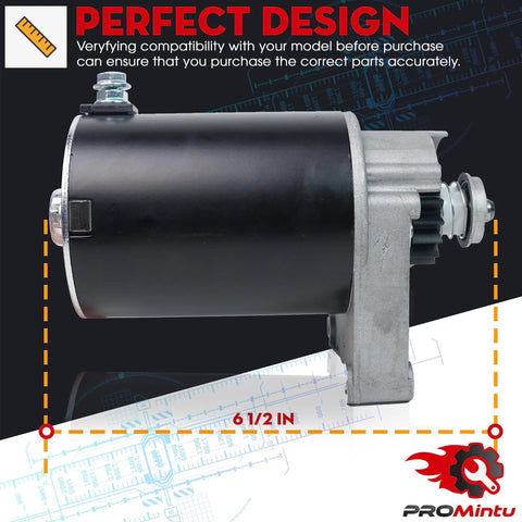 Replacement Starter Motor For V Twin Lawn Mower Engines, Fits 17HP To 22HP, side view with 16-tooth gear and 6 1/2 inch size
