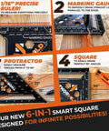 Six In One Carpenter Square Seven Inch T Square For Fast Woodworking with protractor and marking gauge details