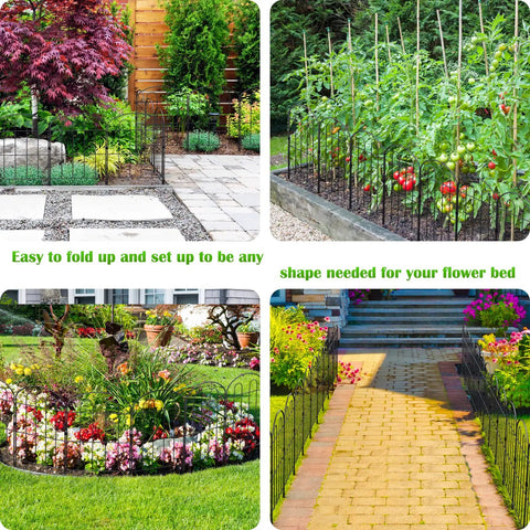 28 Pack Decorative Garden Fence Panels Outdoor Yard Friendly 24 Inch High 13 Inch Wide 30 Feet Long Coated Metal Rust Proof Wrought Iron Wire Border Folding Patio Fences For Flower Beds Animal Barrier Landscape Decor Easy Setup