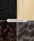 Four hair types collage for Express Ion Aluminum Round Brush For Blow Drying All Hair Types Large Vented Barrel With Corkscrew Vegan Bristles