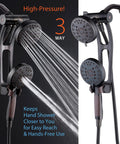 High Pressure 48-Mode Luxury 3-Way Shower System With Adjustable Extension Arm, Dual Rain And Handheld Heads, Bronze Finish