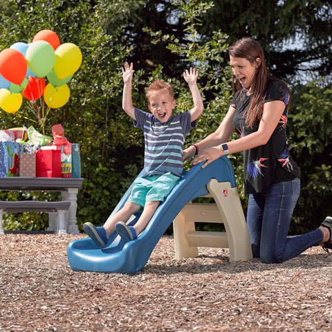 Child enjoying Play And Fold Junior Slide For Toddlers 1.5 To 4 Years Old Indoor Outdoor Backyard Playground Set