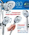 High Pressure Shower Head Combo With Handheld And Rain Head, 8-Setting Handheld, 8-Setting Rain, 3-Way Diverter, Anti-Clog Nozzles
