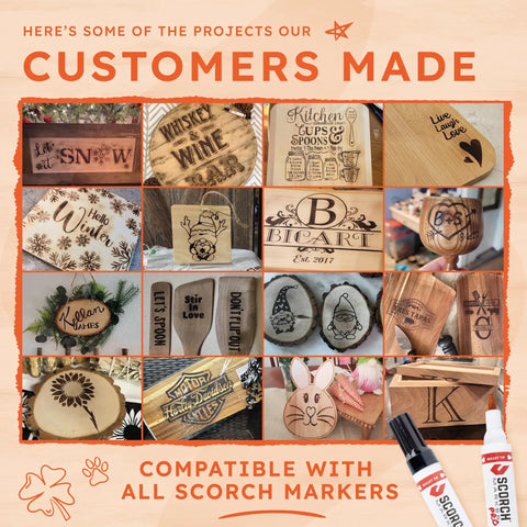 Variety of woodburning projects using Powerful 1500 Watt Heat Gun for Crafting and Wood Burning, showcasing versatility.