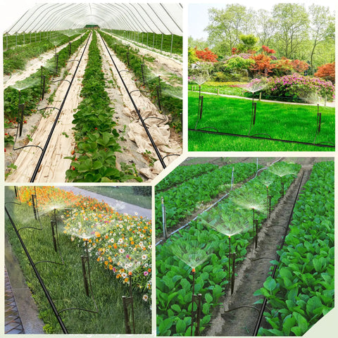 20 Sets Of Garden Irrigation Sprinkler Heads With Stakes, 90 Degree, 180 Degree, And 360 Degree Micro Spray Emitters in use