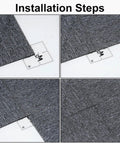 Installation steps for DIY 20x20 Carpet Tile Set With Self Adhesive Strips, Dual Color Light and Dark Gray, 0.16 Inch Pile.