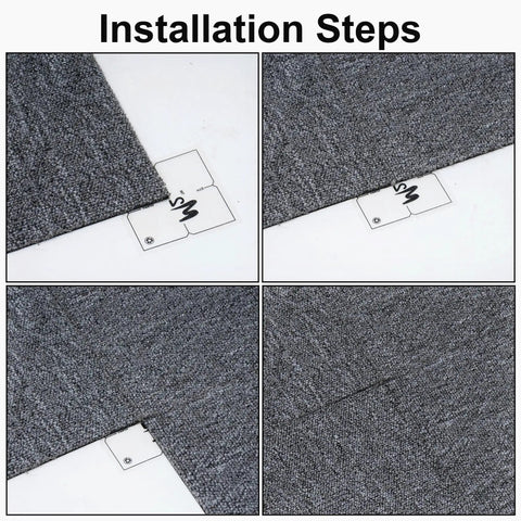 Installation steps for DIY 20x20 Carpet Tile Set With Self Adhesive Strips, Dual Color Light and Dark Gray, 0.16 Inch Pile.