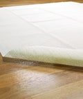 Cream open weave rug pad on hardwood floor, helps keeps rugs anchored solid on hardwood or tile floors dropping the slide hassle.