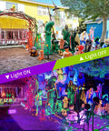 50W LED Black Lights With Switch And Plug Two Pack IP66 Waterproof For Indoor And Outdoor Glow Creates Realistic Fluorescent Effects With 385 To 400 Nanometer Light Party Ready Glow For Parties Venues And Home Rooms Up To 10x10 Feet, shown in outdoor Halloween yard