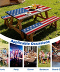 American Flag Picnic Table Cover Set With Bench Covers For 72 By 30 Inch Tables And 72 By 12 Inch Benches Waterproof Windproof