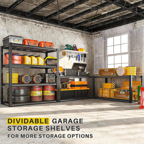 40 Inch Wide Heavy Duty Garage Shelving Unit With Wire Mesh Panels 560 Lb Per Shelf 2240 Lb Total Capacity Sturdy Steel Frame For Home Workshop And Small Biz Storage, black steel in garage