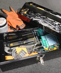 16 Inch Portable Steel Heavy Duty Tool Box With 18 Gauge Construction, Metal Latch And Red Handle, Flat Top Carry Box With Removable Tray