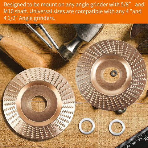 Three Piece Angle Grinder Polishing Pad Set For Four And A Half Inch Grinders Wood Carving Discs on wooden surface with tools