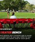 Six Seater Team Bench Folding Chair With Backpack Carry Bag for outdoor sports setup on grass field.