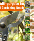 8 Inch Bypass Pruning Shears Pro Grade Garden Scissors cutting branch, features SK5 carbon steel blade, Teflon coating, versatile use