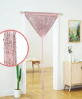 Light Pink Beaded String Curtain For Doorways With Glitter Beads Privacy Panel For Door Window Closet Laundry Room And Living Spaces 39 Inch Wide By 79 Inch High Polyester Eco Friendly Easy Hang With Hooks For Quick Setup installed in doorway.
