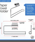 Diagram of Over The Cabinet Paper Towel Holder In Brushed Nickel No Install Paper Towel Dispenser dimensions and features.