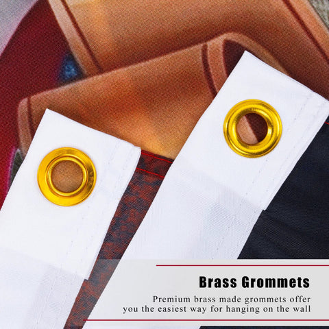 Close-up of brass grommets on 250th Anniversary American Flag 3x5 Feet Outdoor Indoor Totally Patriotic Flag Made From 100 Percent Polyester