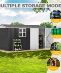 Large 12 By 8 Foot Outdoor Tool Shed With Window And Lockable Doors Sloped Roof Weatherproof Steel Garden Storage
