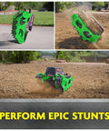 Grave Digger Trax All Terrain Remote Control Vehicle for outdoors performing stunts on dirt with tank treads
