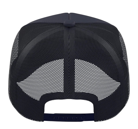 Back view of Glider Winch Launch Trucker Hat For Sailplane Fans Adjustable Mesh Back Navy Blue Cap With Takeoff Thrills And Soaring Flight Vibes