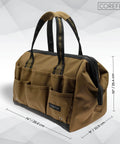 Wide Mouth 14 Inch Tool Bag Gear Bag For Plumbers Electricians And DIY Handymen With Heavy Duty 900D Polyester Build Also Great For Daily Office Use Travel Camping And Fishing Tan