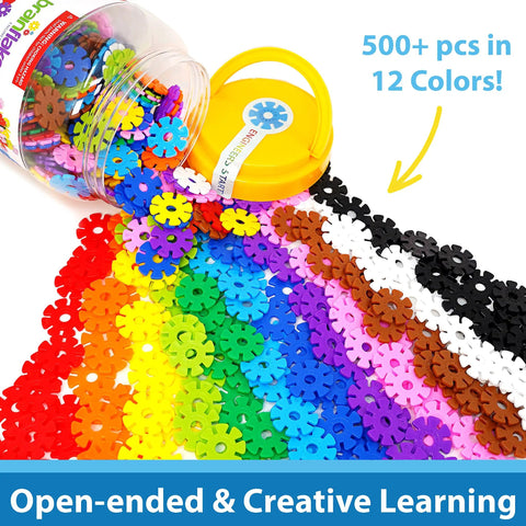 500 Piece Interlocking Disc Toy For Creative Building And STEM Learning Ages 3 And Up Colorful Construction Blocks For Kids Teens Adults Boys And Girls Includes Storage Jar And Idea Book For Totally Fun Projects, 1.3-inch plastic discs spilled from jar