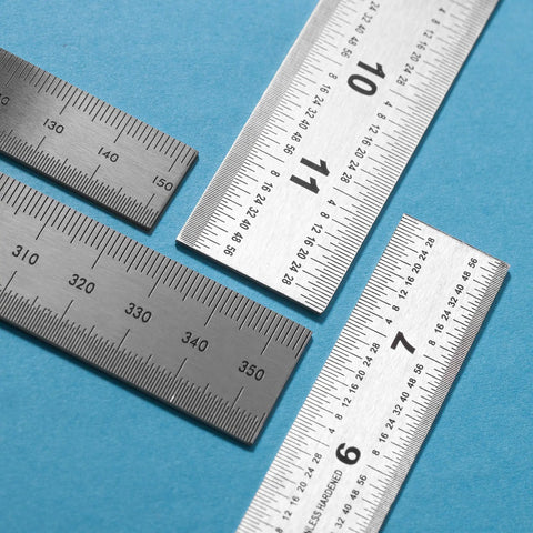 Beefy Machinist Ruler Set Four Pack Stainless Steel With Six Eight Twelve And Fourteen Inch Lengths In Metric And Imperial Gradations