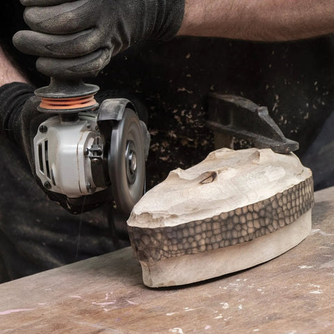 TurboPlane Carbide Woodworking Blade For Angle Grinders, 4 Inch Disc Attachment in use on wood surface