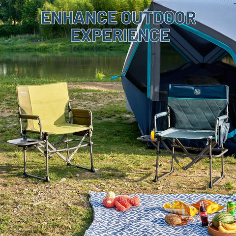 Aluminum Camping Directors Chair With Side Table Pocket Portable Folding Lawn Chair For Fishing Trips Picnics Concerts
