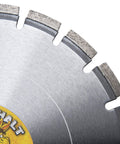Close-up of Diamond Kick Asphalt 14 Inch Diamond Blade With Segmented Wedge Segments for wet and dry cutting