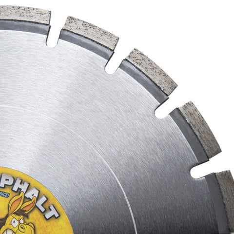 Close-up of Diamond Kick Asphalt 14 Inch Diamond Blade With Segmented Wedge Segments for wet and dry cutting