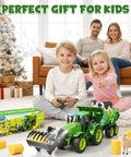 Awesome Realistic RC Farm Tractor Toy With Front Loader And Trailer, Lights And Music, 2.4GHz, kids playing, family in background